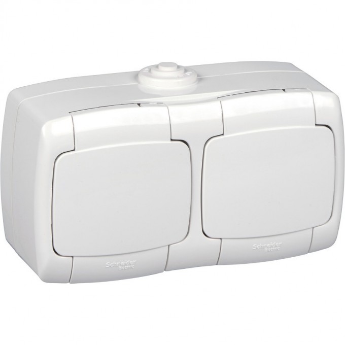 Розетка SCHNEIDER ELECTRIC РОНДО О/У IP44 двойная с заземлением со шторк., 16А, 250В, белый. Россия RA16-227B-BI