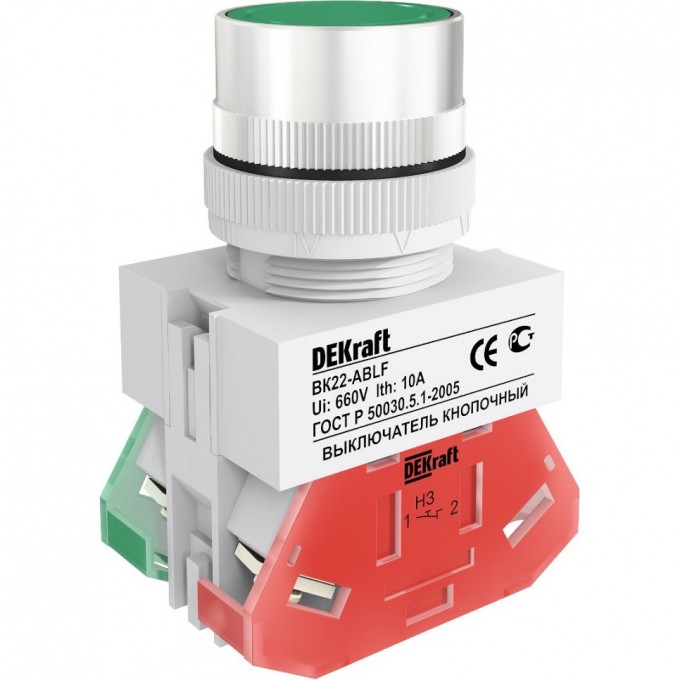 Выключатель кнопочный SCHNEIDER ELECTRIC DEKRAFT ABLF ?22 мм Цвет:ЗЕЛЕНЫЙ 220В ВK-22 25013DEK