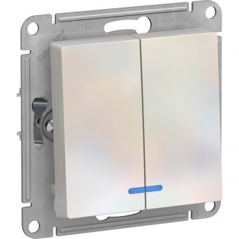 2-клавишный выключатель SCHNEIDER ELECTRIC ATLASDESIGN с подсветкой, ЖЕМЧУГ 2-клавишный выключатель SCHNEIDER ELECTRIC ATLASDESIGN с подсветкой, ЖЕМЧУГ