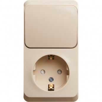 Блок SCHNEIDER ELECTRIC ЭТЮД: розетка с заземлением, со шторками + выключатель 1-клавишный, КРЕМОВЫЙ, Россия