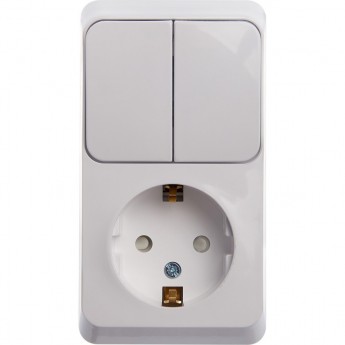 Блок SCHNEIDER ELECTRIC ЭТЮД: розетка с заземлением, со шторками + выключатель 2-клавишный, БЕЛЫЙ, Россия