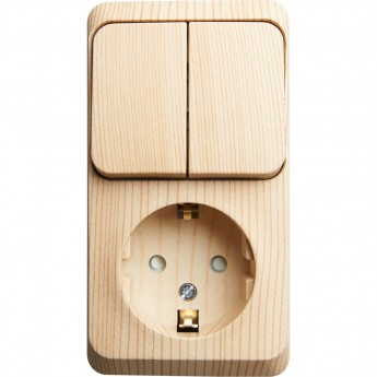 Блок SCHNEIDER ELECTRIC ЭТЮД: розетка с заземлением, со шторками + выключатель 2-клавишный, СОСНА, Россия