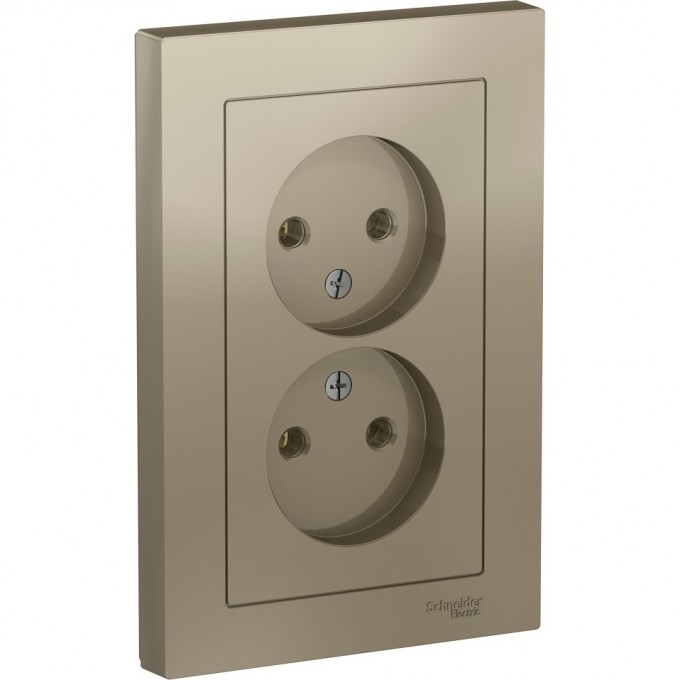 Розетка двойная SCHNEIDER ELECTRIC ATLASDESIGN без заземления, в сборе, шампань ATN000520