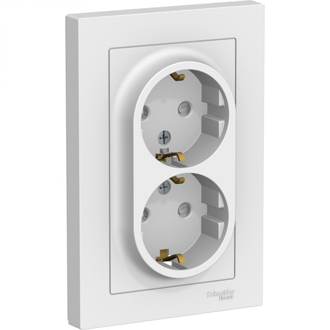 Розетка двойная SCHNEIDER ELECTRIC ATLASDESIGN с заземлением, со шторками, в сборе, белый ATN000126