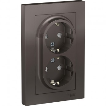 Розетка двойная SCHNEIDER ELECTRIC ATLASDESIGN с заземлением, со шторками, в сборе, мокко