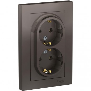 Розетка двойная SCHNEIDER ELECTRIC ATLASDESIGN с заземлением, в сборе, мокко