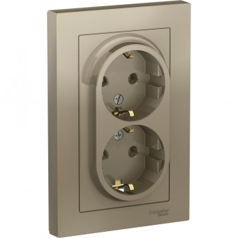 Розетка двойная SCHNEIDER ELECTRIC ATLASDESIGN с заземлением, в сборе, шампань Розетка двойная SCHNEIDER ELECTRIC ATLASDESIGN с заземлением, в сборе, шампань