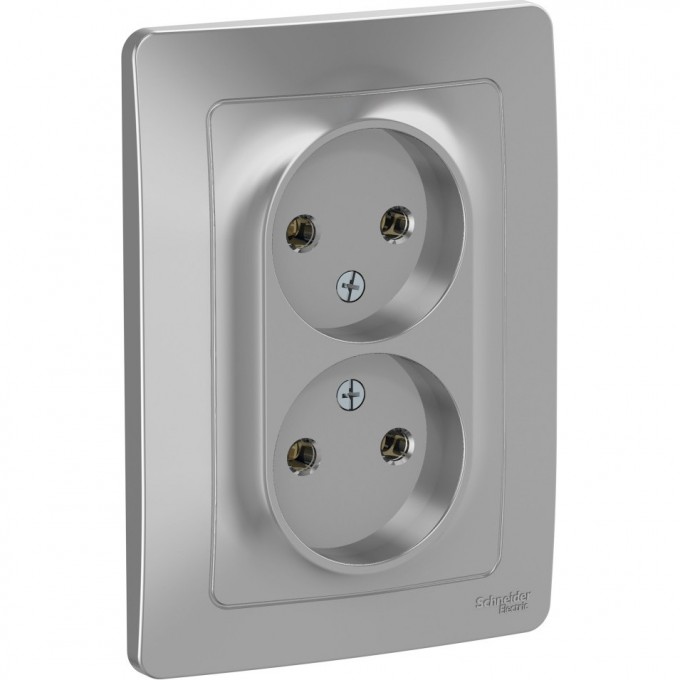 Розетка двойная SCHNEIDER ELECTRIC BLANCA без заземления, без шторок, 16А, 250В, алюминий BLNRS000023