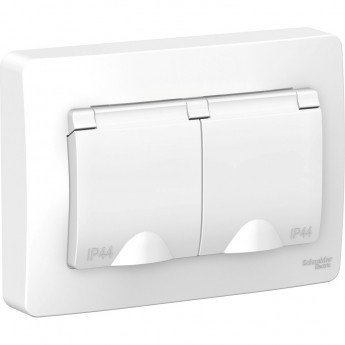 Розетка двойная SCHNEIDER ELECTRIC BLANCA IP44 с заземлением, со шторками, с крышками, 16А, 250В, белый Розетка двойная SCHNEIDER ELECTRIC BLANCA IP44 с заземлением, со шторками, с крышками, 16А, 250В, белый