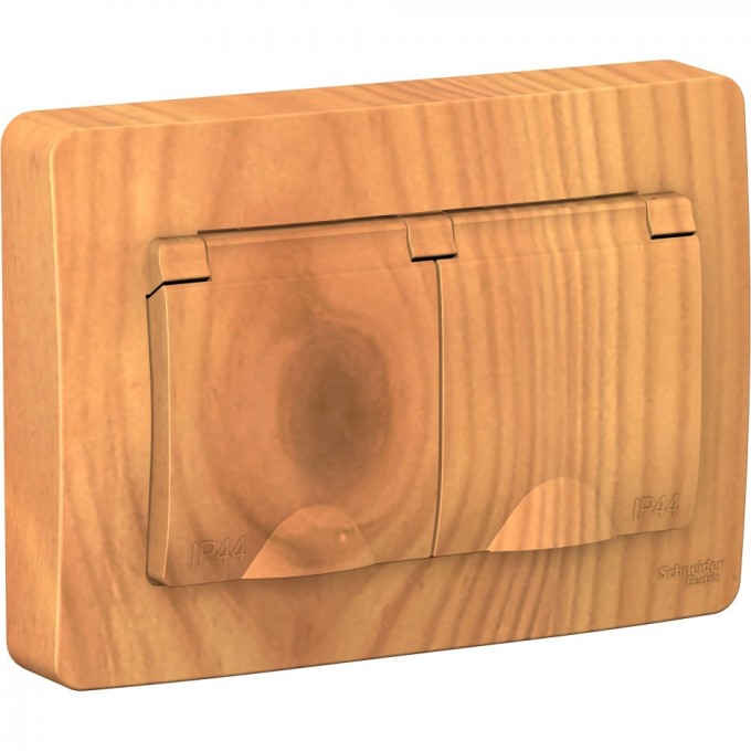 Розетка двойная SCHNEIDER ELECTRIC BLANCA IP44 с заземлением, со шторками, с крышками, 16А, 250В, ясень BLNRS441125