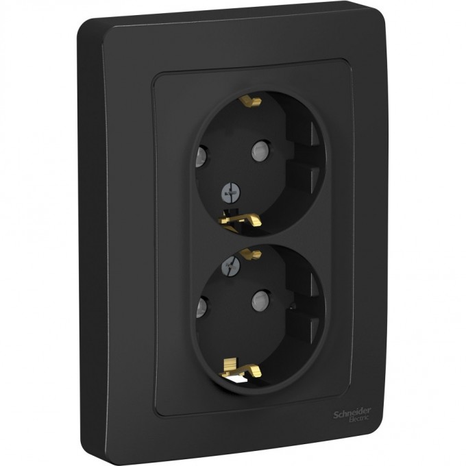 Розетка двойная SCHNEIDER ELECTRIC BLANCA с/у, с заземлением, со шторками, 16А, 250В, антрацит BLNRS001126