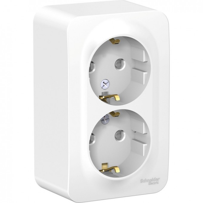 Розетка двойная SCHNEIDER ELECTRIC BLANCA с заземлением, со шторками, с монтажной пластиной, 16А, 250В, белый BLNRA011221