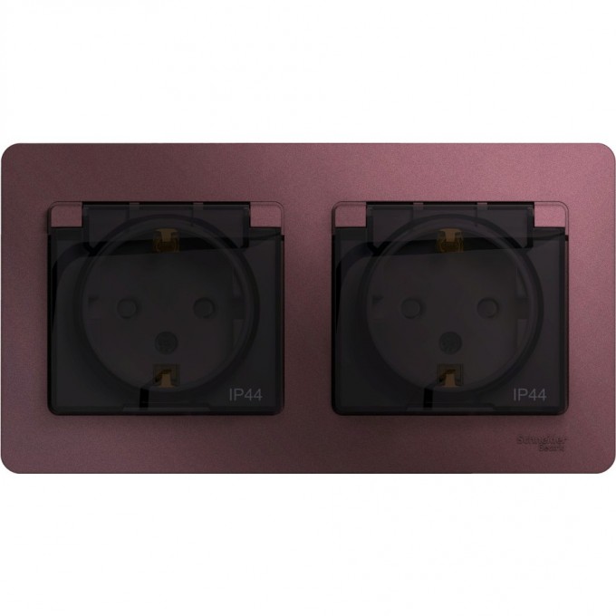 Розетка двойная SCHNEIDER ELECTRIC GLOSSA с заземлением, со шторками, в сборе, IP44, баклажановый GSL001147
