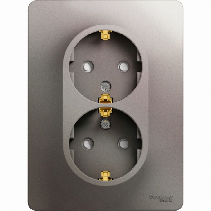 Розетка двойная SCHNEIDER ELECTRIC GLOSSA с заземлением, со шторками, в сборе, платина GSL001226