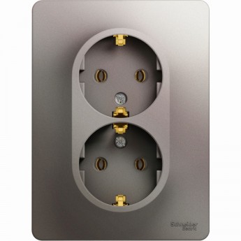 Розетка двойная SCHNEIDER ELECTRIC GLOSSA с заземлением, в сборе, платина
