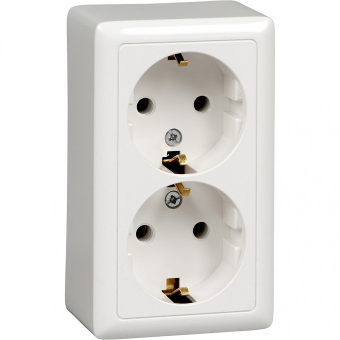 Розетка двойная SCHNEIDER ELECTRIC ХИТ О/У, с заземлением без шторок, ИЗОЛ.ПЛ. 16А, 250В, белый. Россия RA16-238I-B
