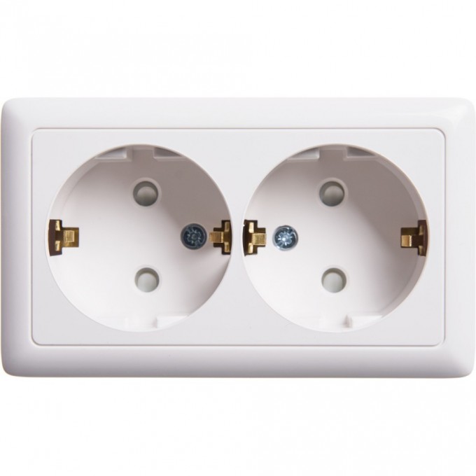 Розетка двойная SCHNEIDER ELECTRIC ХИТ О/У, с заземлением, со шторками, ИЗОЛ.ПЛ. 16А, белый. Россия RA16-239I-B