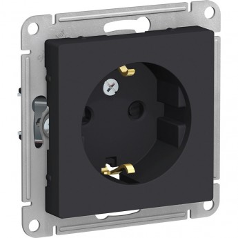 Розетка SCHNEIDER ELECTRIC ATLASDESIGN с заземлением, со шторками, механизм, карбон
