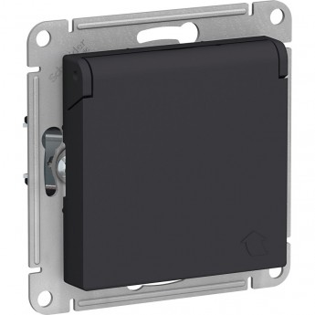 Розетка SCHNEIDER ELECTRIC ATLASDESIGN с заземлением, со шторками, с крышкой, механизм, карбон