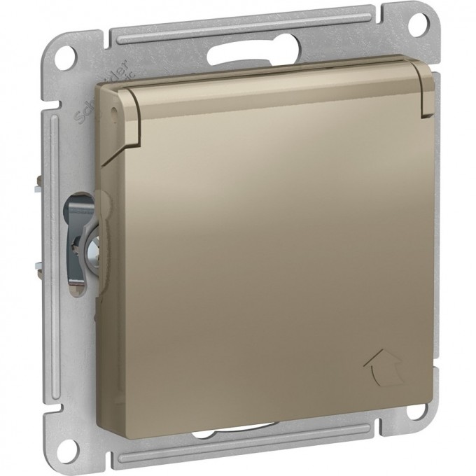 Розетка SCHNEIDER ELECTRIC ATLASDESIGN с заземлением, со шторками, с крышкой, механизм, шампань ATN000546