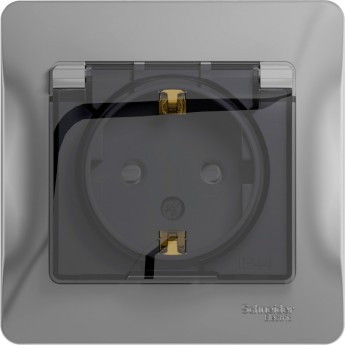 Розетка SCHNEIDER ELECTRIC GLOSSA с заземлением, IP44, со шторкой, с крышкой, в сборе, алюминий