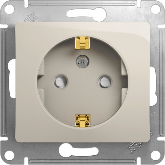 Розетка SCHNEIDER ELECTRIC GLOSSA с заземлением, со шторками, механизм, молочный GSL000945