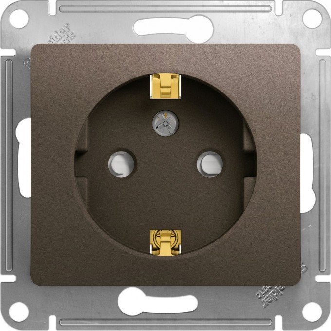 Розетка SCHNEIDER ELECTRIC GLOSSA с заземлением, со шторкой, механизм, шоколад GSL000845