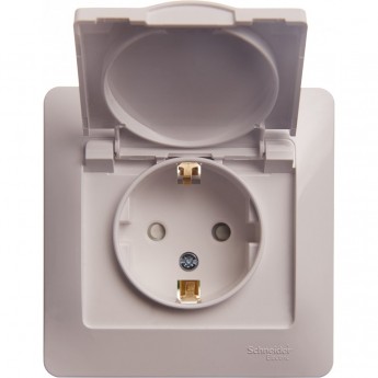 Розетка SCHNEIDER ELECTRIC GLOSSA с заземлением, со шторкой, с крышкой, в сборе, белый