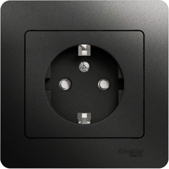 Розетка SCHNEIDER ELECTRIC GLOSSA с заземлением, со шторкой, в сборе, антрацит