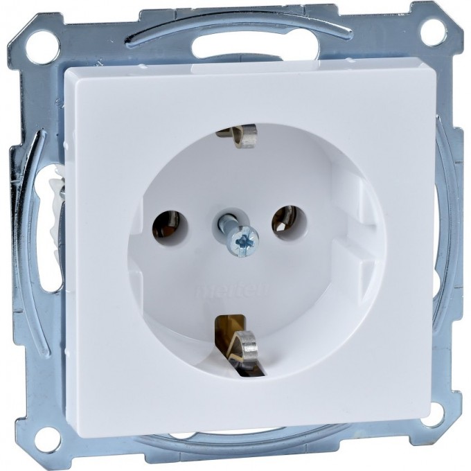 Розетка SCHNEIDER ELECTRIC MERTEN с заземлением, со шторками, активный белый, SM MTN2401-0325