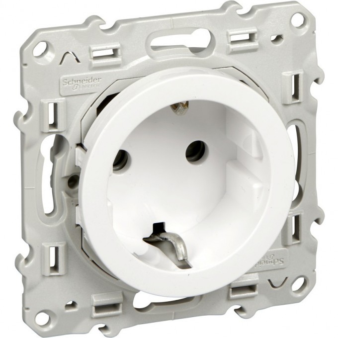 Розетка SCHNEIDER ELECTRIC ODACE с заземлением, со шторками, винтовые зажимы, 16 А, белый S52R037