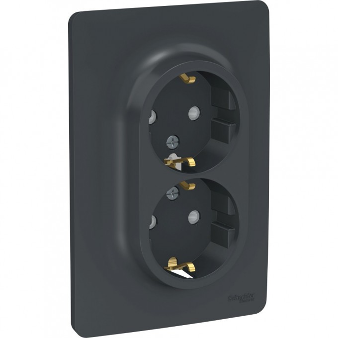 Розетка SCHNEIDER ELECTRIC UNICA NEW двойная, с заземлением, со шторками, с винтовыми зажимами, антрацит NU206754