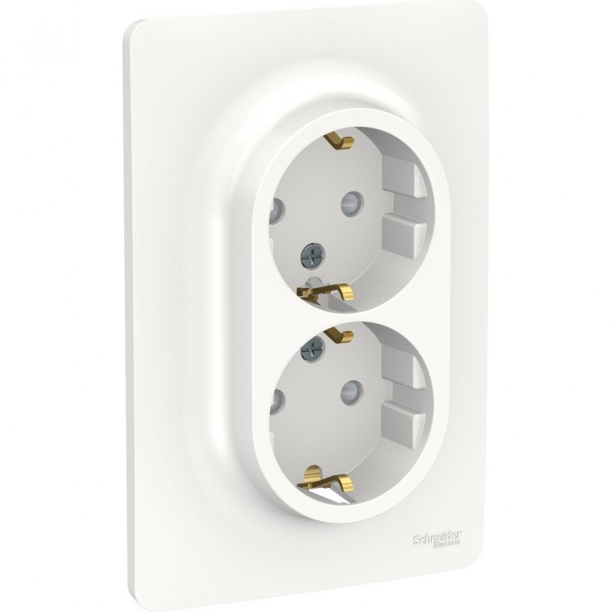 Розетка SCHNEIDER ELECTRIC UNICA NEW двойная, с заземлением, со шторками, с винтовыми зажимами, белый NU206718