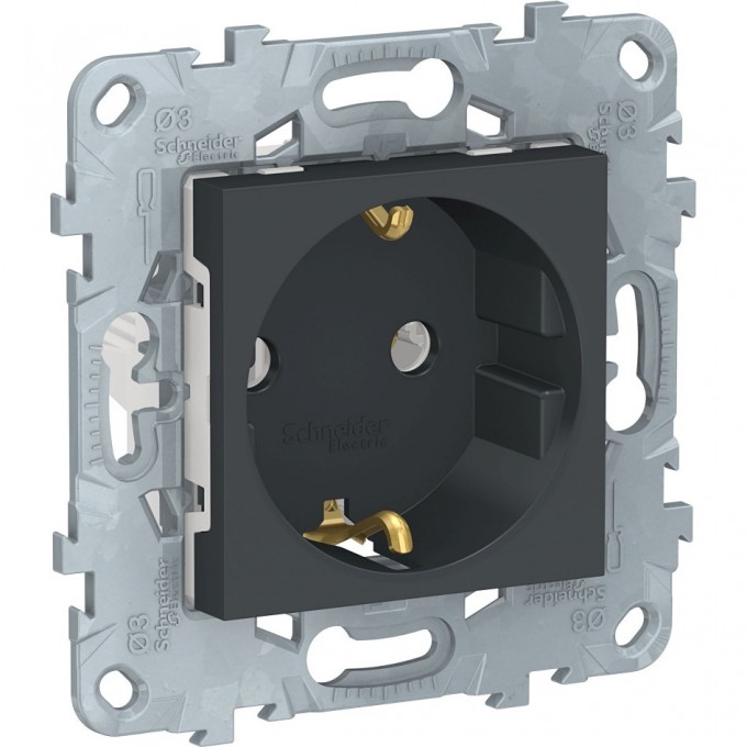 Розетка SCHNEIDER ELECTRIC UNICA NEW с заземлением, без шторок, с винтовыми зажимами, 16 А, 250 В, антрацит NU503654