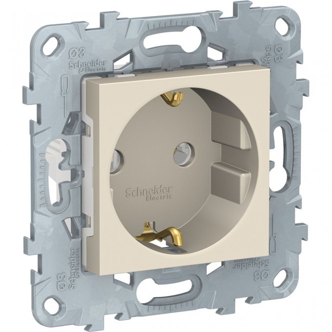 Розетка SCHNEIDER ELECTRIC UNICA NEW с заземлением, без шторок, с винтовыми зажимами, 16 А, 250 В, бежевый NU503644