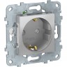 Розетка SCHNEIDER ELECTRIC UNICA NEW с заземлением, со шторками, с быстрозажимными клеммами, алюминий NU505730