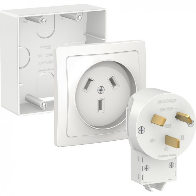 Силовой комплект SCHNEIDER ELECTRIC BLANCA 32 А, 250 В: розетка, вилка, подъемная коробка, БЕЛЫЙ BLNSK003231