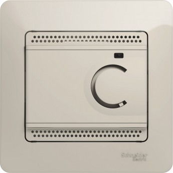 Термостат электрический SCHNEIDER ELECTRIC GLOSSA теплого пола с датчиком,от+5до+50°C,10A,в сборе, МОЛОЧНЫЙ