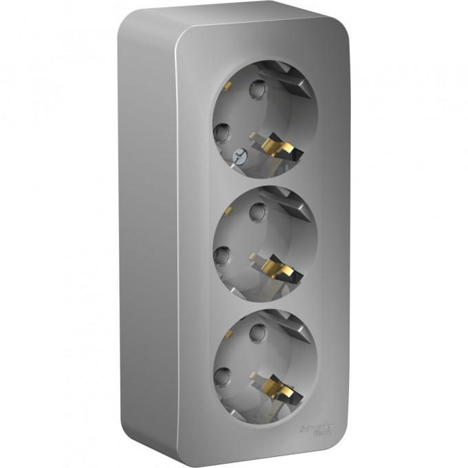Трёхместная розетка SCHNEIDER ELECTRIC BLANCA с заземлением, без шторок, с изолирующей пластиной, 16А, 250В, АЛЮМИНИЙ BLNRA010313