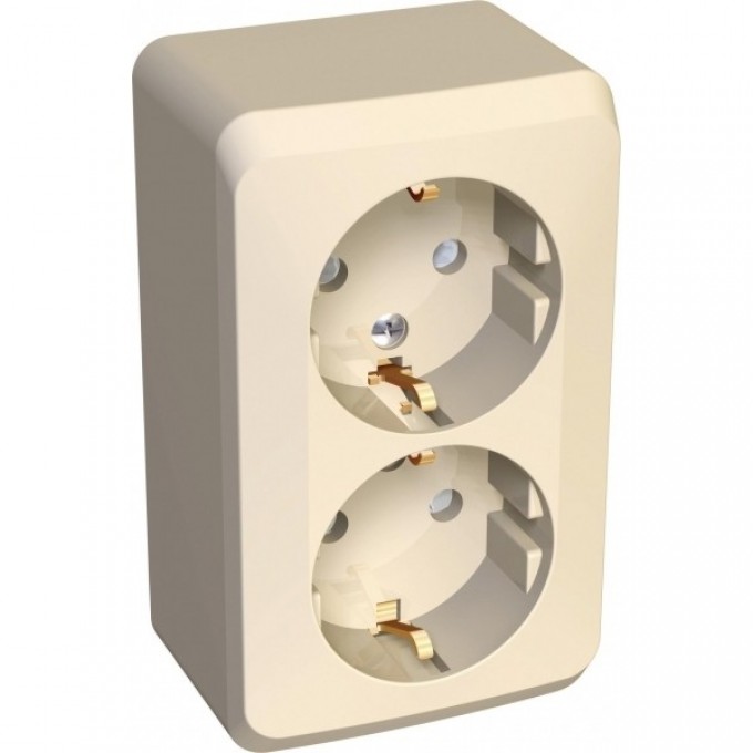 Розетка двойная SCHNEIDER ELECTRIC ЭТЮД с заземлением со шторками 16А 250B, кремовый, Россия PA16-008K