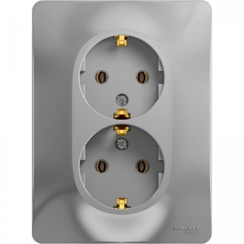 Розетка двойная SCHNEIDER ELECTRIC GLOSSA с заземлением, в сборе, алюминий