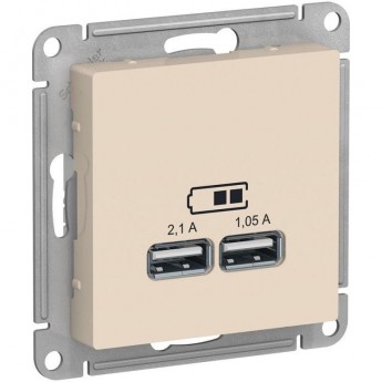 USB Розетка SCHNEIDER ELECTRIC ATLAS DESIGN тип A+C 5В/2.4А 2х5В/1.2А механизм, бежевый USB Розетка SCHNEIDER ELECTRIC ATLAS DESIGN тип A+C 5В/2.4А 2х5В/1.2А механизм, бежевый