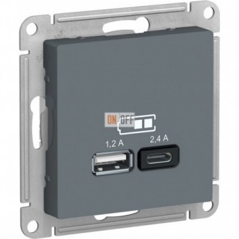 USB Розетка SCHNEIDER ELECTRIC ATLAS DESIGN тип A+C 5В/2.4А 2х5В/1.2А механизм, карбон USB Розетка SCHNEIDER ELECTRIC ATLAS DESIGN тип A+C 5В/2.4А 2х5В/1.2А механизм, карбон